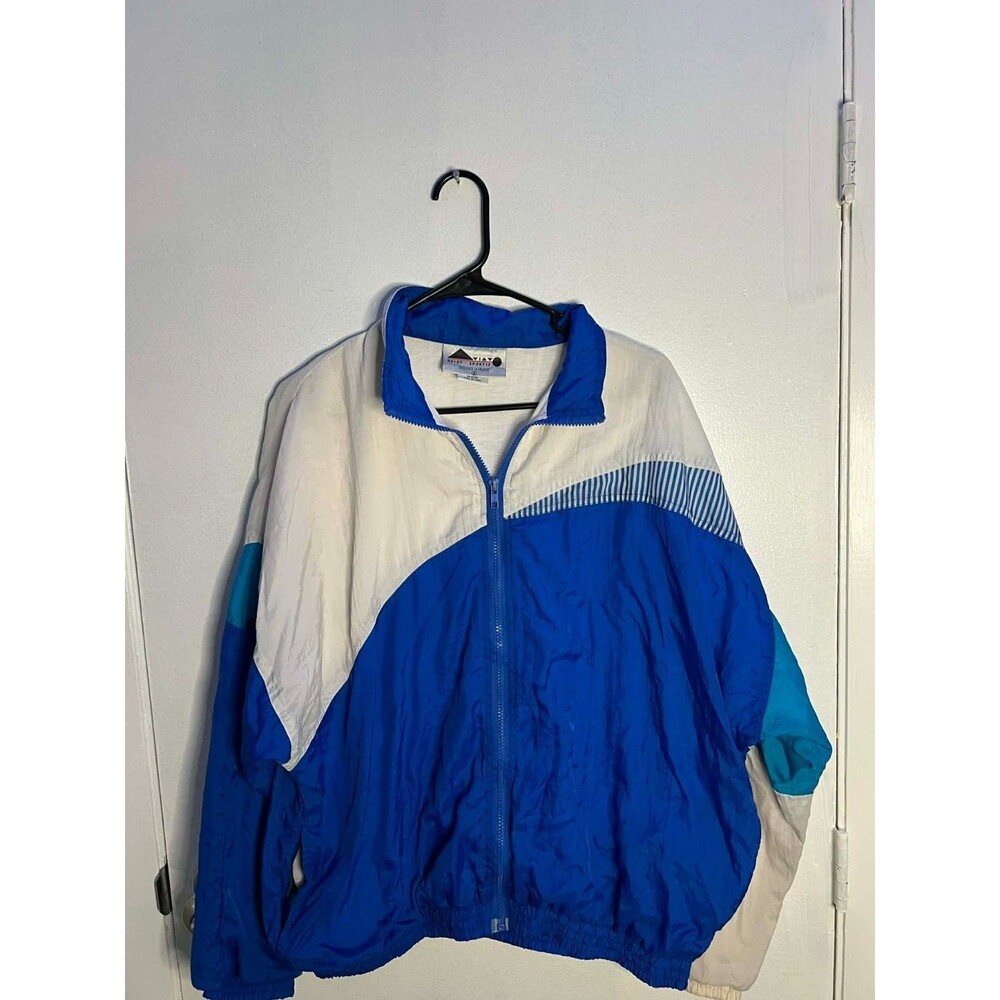 Vintage 90s Windbreaker Jacket Mens M Blue Colorblock Aviat Sportif Retro